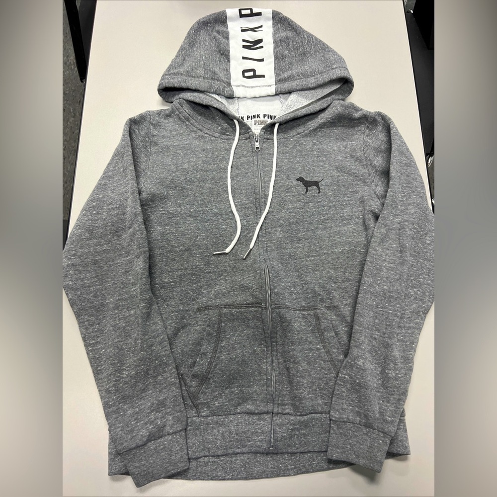 Victoria's Secret Pink Hoodie Jacket Women Size XS Gray Zip Up Drawstring Logo